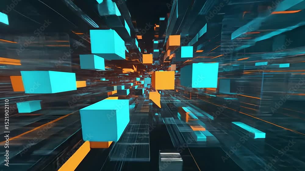 Digital Information Superhighway with Dynamic Geometric Blocks and Code Fragments, Technology Abstract Background
