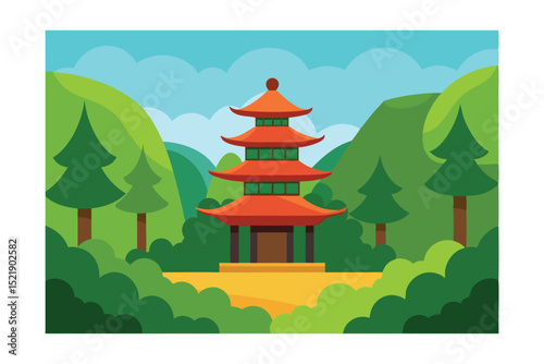 vector illustration of a temple in japan