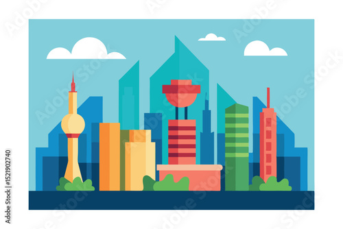 city skyline with city