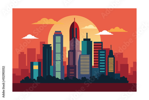 hong kong skyscrapers during sunse