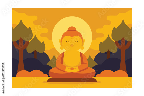 illustration of buddha in a temple