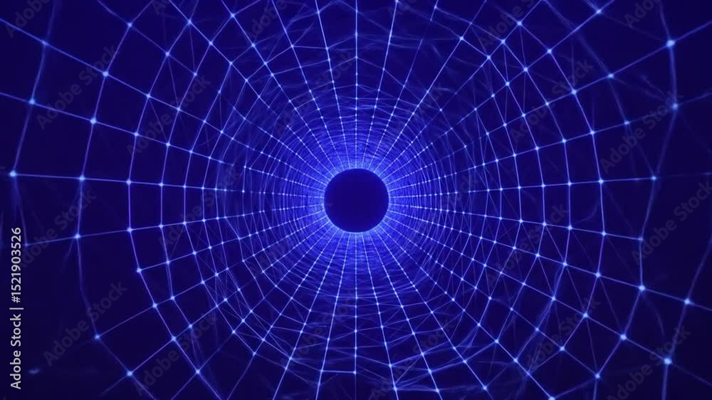 Abstract blue geometric tunnel background with connected dots and lines design