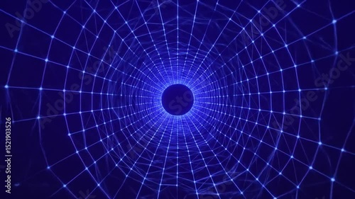 Abstract blue geometric tunnel background with connected dots and lines design