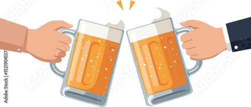 Two Hands Clinking Beer Glasses Cheers Celebration Vector Illustration 
