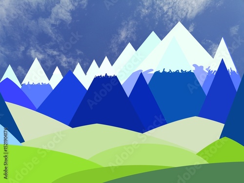landscape with alp mountains. Vector illustration 