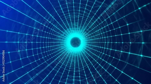Abstract digital neon tunnel background with glowing light animation footage