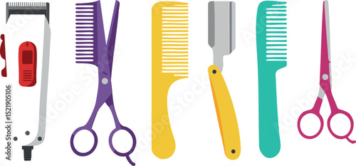 Hairdressing tools set with scissors combs and clipper vector illustration 
