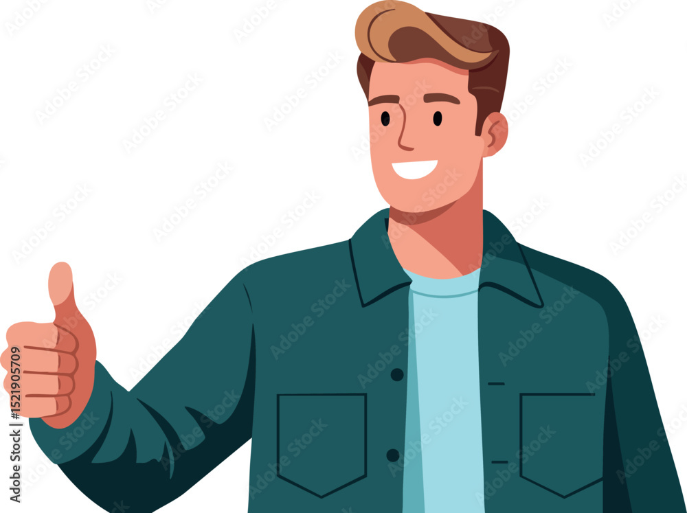 Young man giving thumbs up gesture smiling in casual jacket vector illustration Young man giving thumbs up gesture smiling in casual jacket vector illustration