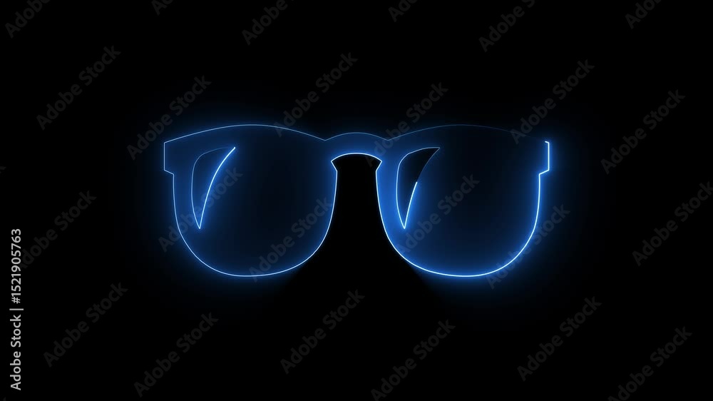 A glowing blue neon sunglasses animation with smooth lighting and minimalistic design. Perfect for fashion intros, party visuals, DJ loops, cyber-style video content, and social media reels. The moder