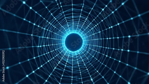 Abstract blue technology tunnel with dots and lines, digital network concept