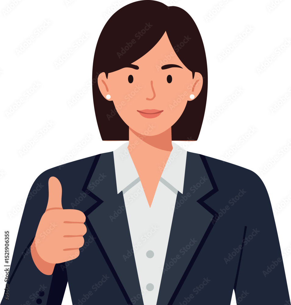 Businesswoman showing thumbs up approval gesture in formal suit vector illustration Businesswoman showing thumbs up approval gesture in formal suit vector illustration