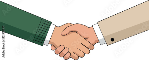 Business handshake agreement between two partners in formal suits vector illustration 