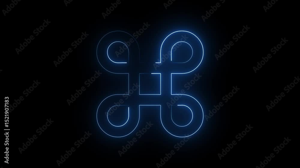 Abstract glowing blue loop symbol animation over a black background. Resembles a command icon or user interface element. Ideal for use in futuristic themes, UI/UX concepts, app intros, tech background