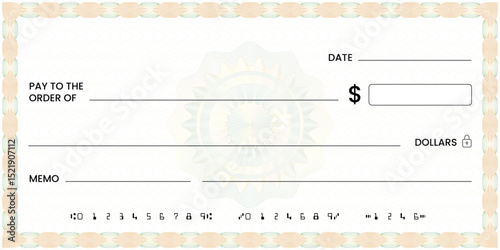 Blank bank check, checkbook cheque template or money payment paper voucher, vector mockup. Business or personal account cash pay cheque certificate or paycheck coupon from checkbook
