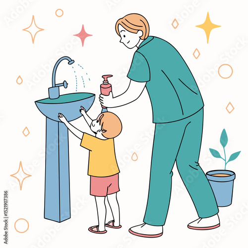 Washing Hands Child With Caregiver