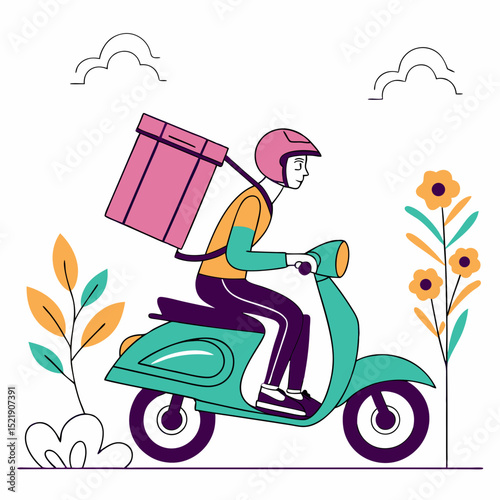 Delivery Man On Scooter With Food Box