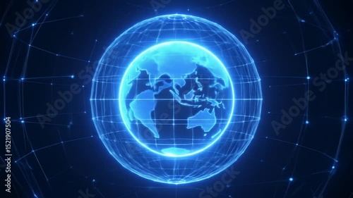 Futuristic Digital Earth Hologram Spinning with Connected Network Background Animation
