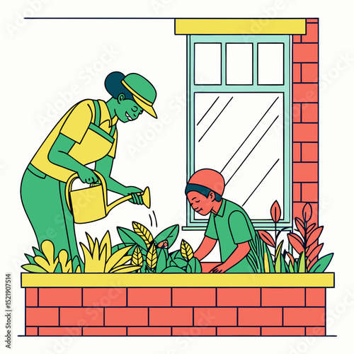 Gardening Together Mom And Child Planting