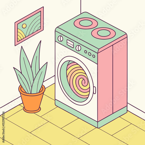 Trendy Laundry Room Isometric Illustration