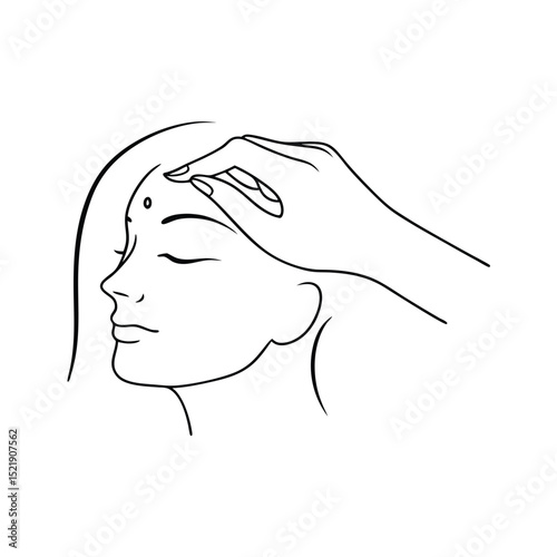 Woman receiving gentle head massage one line drawing