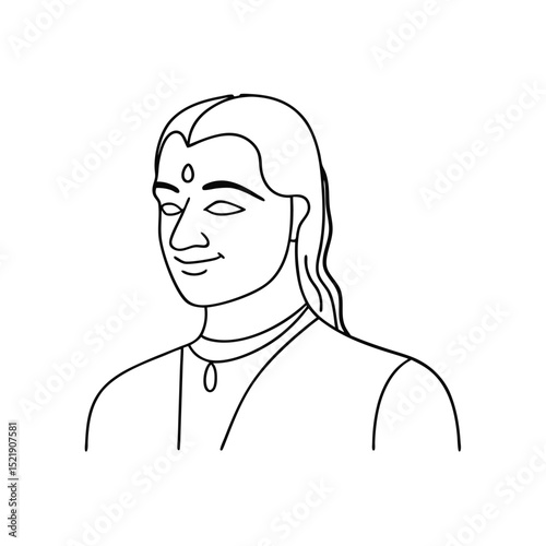 Simple line drawing of a calm woman with long hair