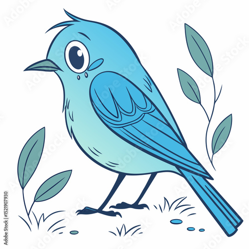 Cute Bluebird Cartoon Illustration With Nature Elements