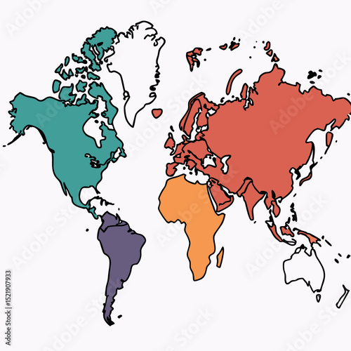World Map Continents Colorful