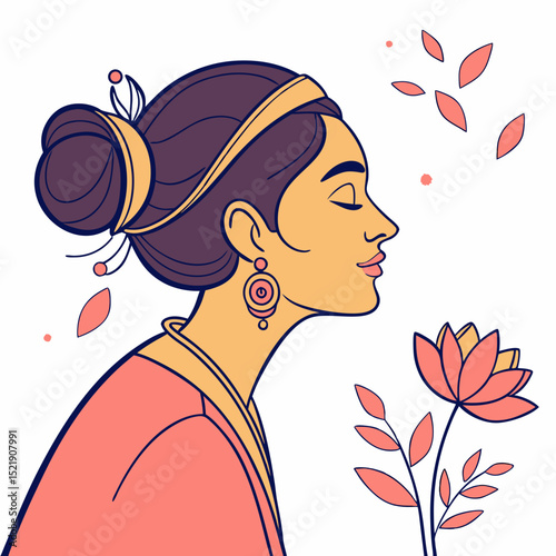 Woman Smelling Lotus Flower