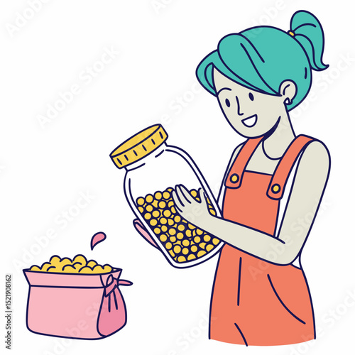 Woman Canning Yellow Beans