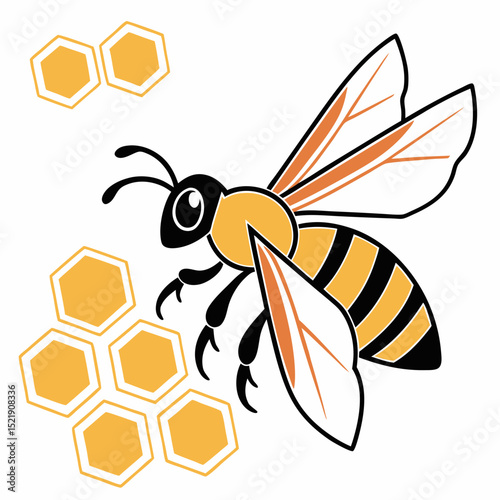 Honey Bee And Hexagon Honeycomb