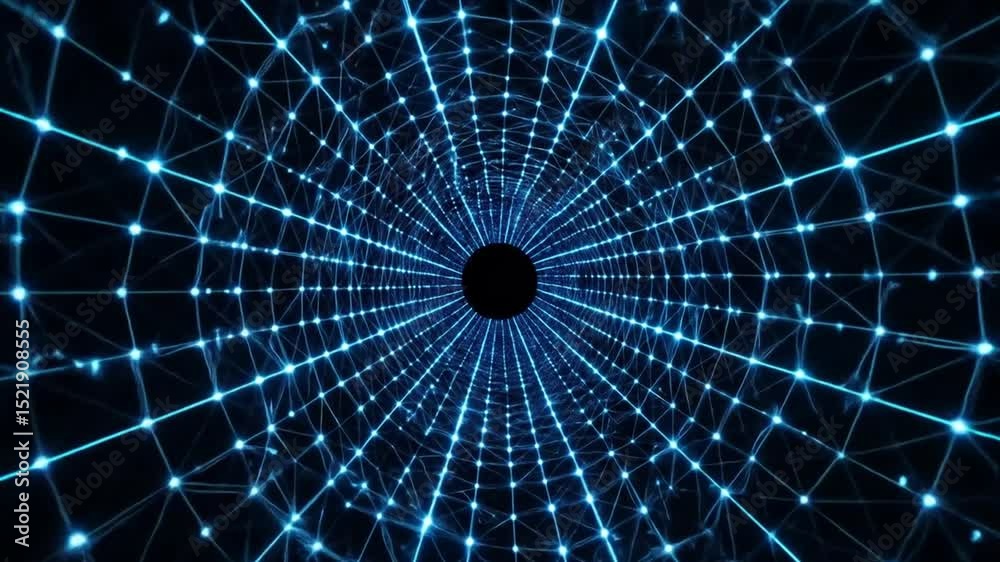 Abstract futuristic technology background with glowing blue light tunnel lines
