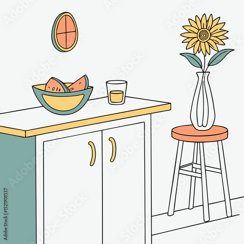 Modern Kitchen Scene Sunflower