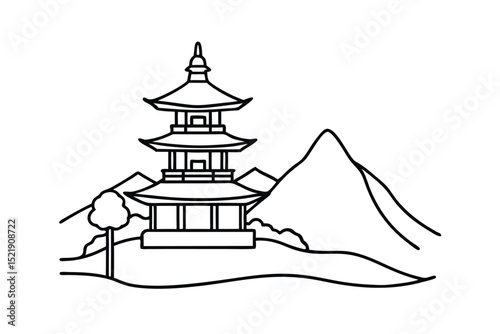 Japanese pagoda on a mountain