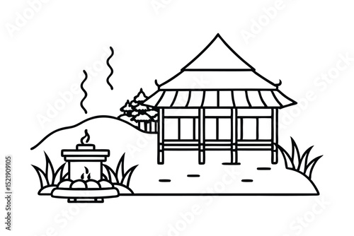 vector illustration of a temple in the forest