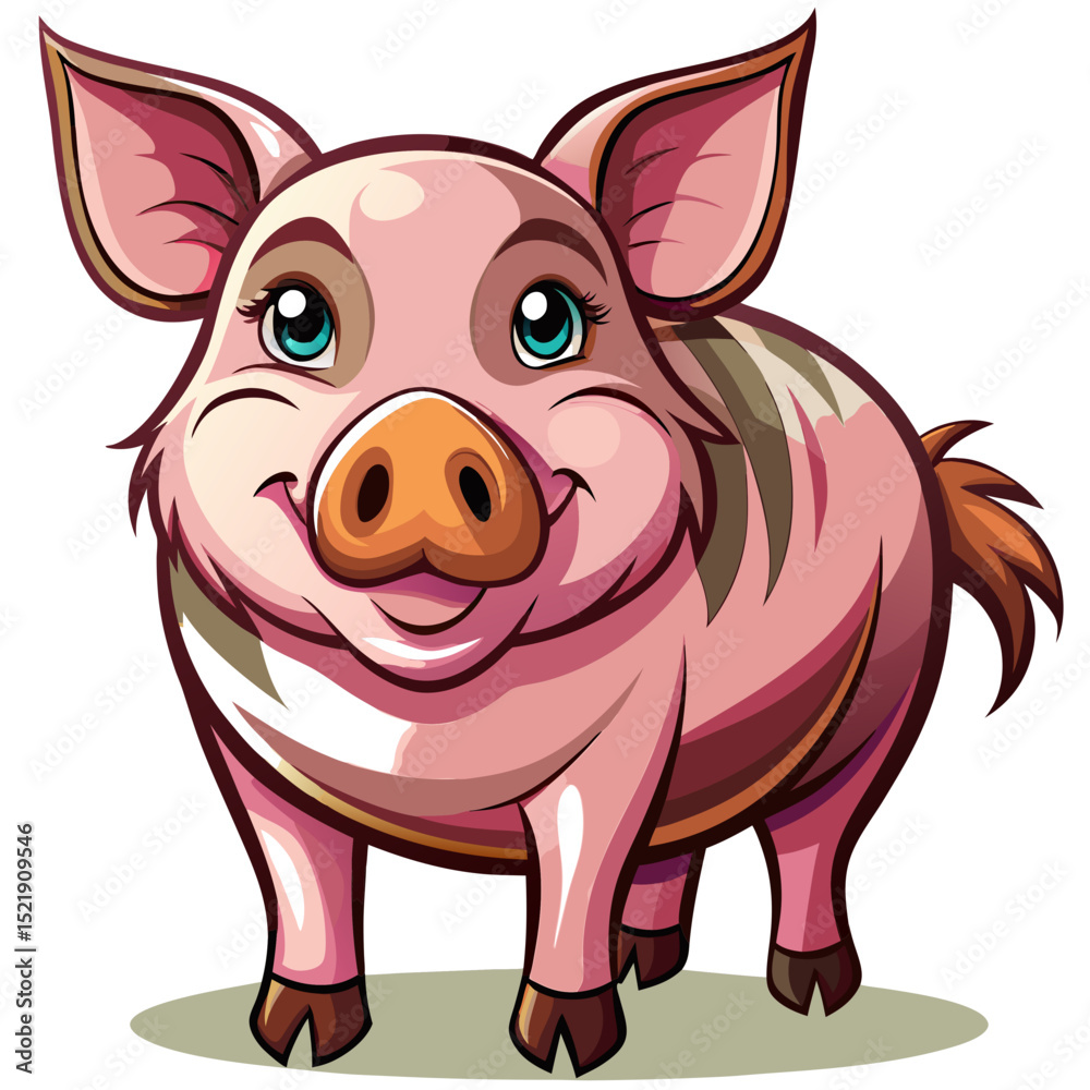 Obraz premium Cute Pig Vector – Farm Animal Illustration for Kids, Crafts, and Country Decor
