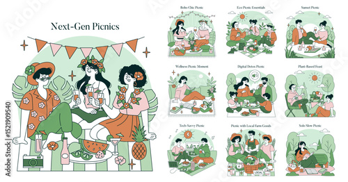 Modern Picnic Trends Vector Illustration with Groups Relaxing