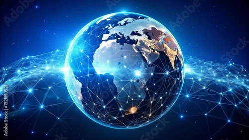 Digital Earth Globe with Network Connections, Global Data Transfer and Communications