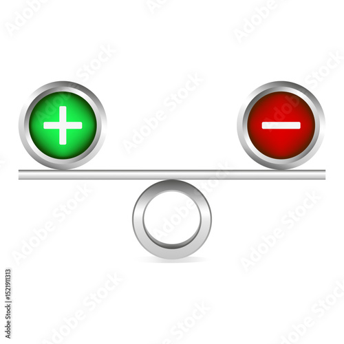 Balance icon. Plus minus concept. Vector weight metaphor. Equilibrium graphic symbol.