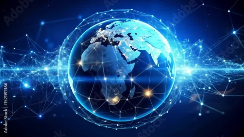 Digital global network technology concept with connections and data transfer