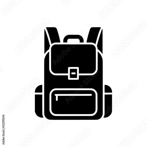 Solid Black Icon of Backpack
