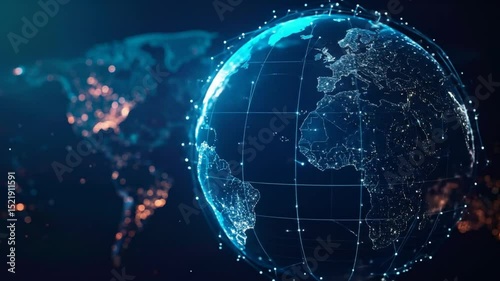Global technology network, digital world with glowing connections and data transmission
