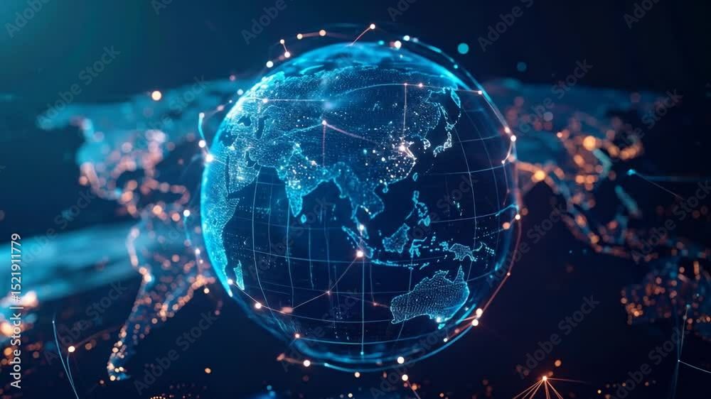 Global Communication Network: Digital Earth with Connected Dots and Lines Animation Global Communication Network: Digital Earth with Connected Dots and Lines Animation