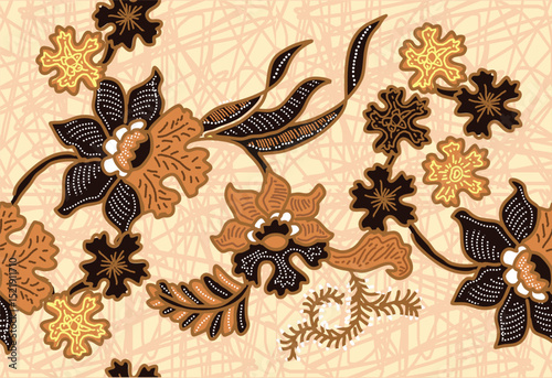 Indonesian Batik Very exclusive flower motif, for fabric