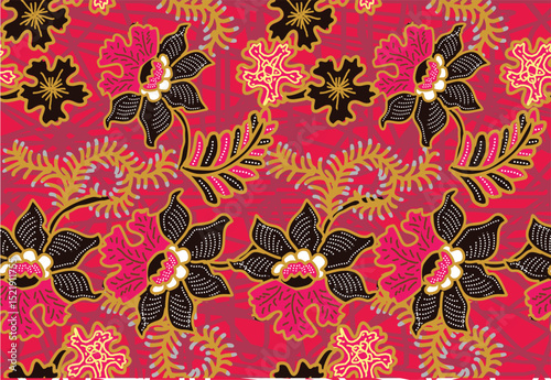 Indonesian Batik Very exclusive flower motif, for fabric