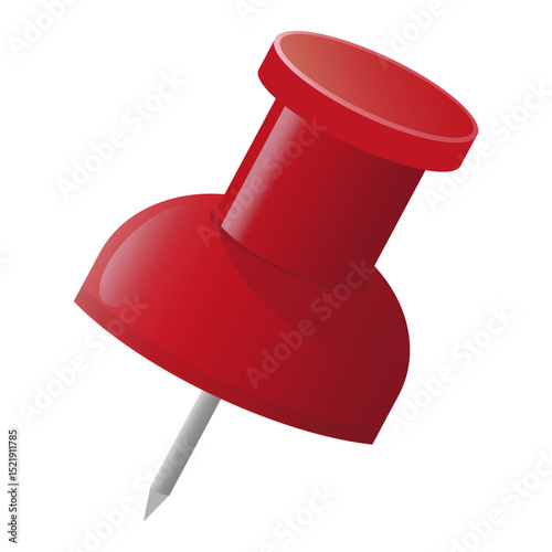Red pin symbol. Office pushpin vector. Stationery tack icon. Sharp notice needle.