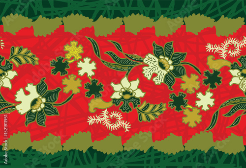 Indonesian Batik Very exclusive flower motif, for fabric