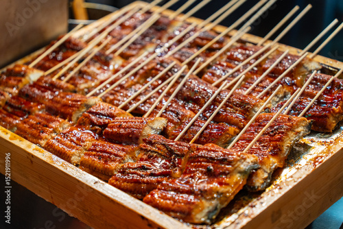 Unagi Kabayaki, a Japanese dish of grilled eel with savory saice