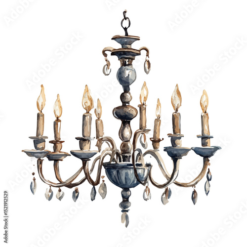 Chandelier, watercolor painting vector, high quality, isolated on a white background.