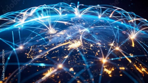 Global Network Connections: Interconnected World with Data Transfer and Technology