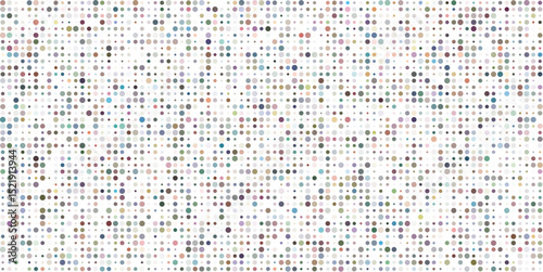 Abstract pattern of colorful dot shapes in a repeating geometric arrangement on a white background illustrating graphic design elements